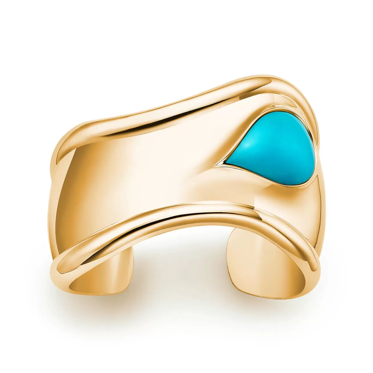 Tiffany & Co. Elsa Peretti® Small Bone Cuff in Yellow Gold with Turquoise, 43 mm Wide | ^ Bracelets | Gold Jewelry