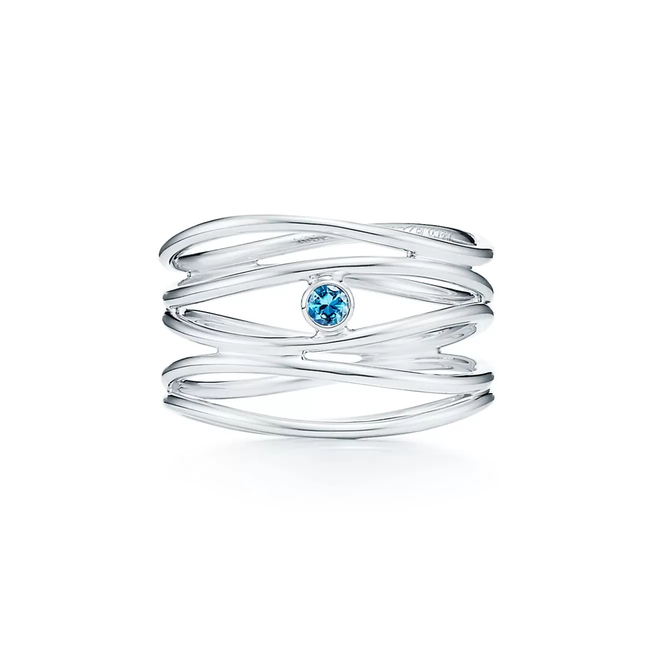 Tiffany & Co. Elsa Peretti® Wave five-row ring in sterling silver with an aquamarine. | ^ Rings | Sterling Silver Jewelry