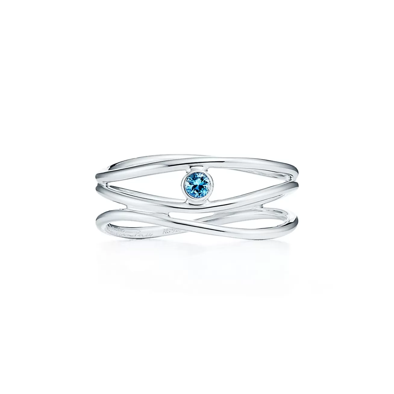 Tiffany & Co. Elsa Peretti® Wave three-row ring in sterling silver with an aquamarine. | ^ Rings | Sterling Silver Jewelry