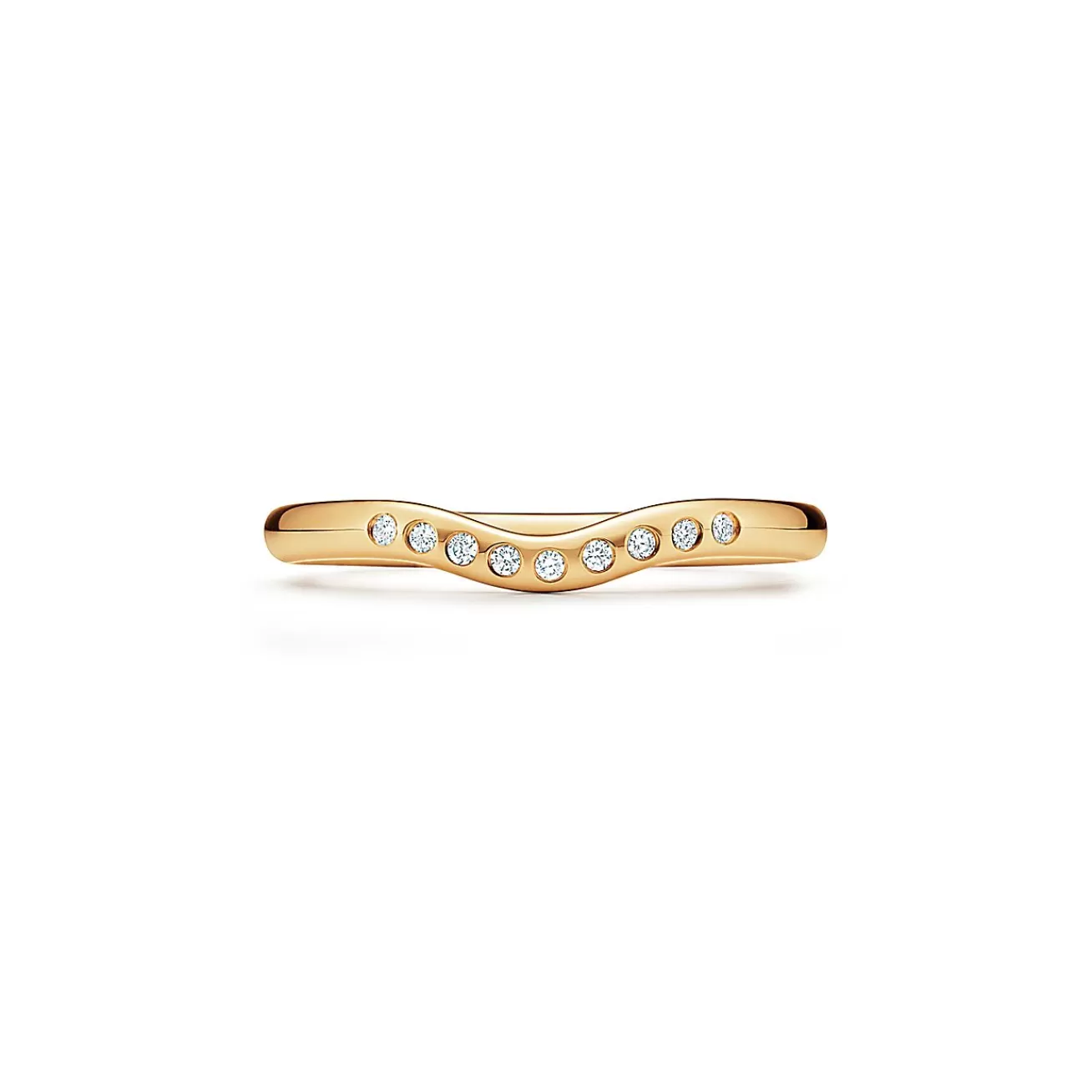 Tiffany & Co. Elsa Peretti® wedding band ring with diamonds in 18k gold, 2 mm wide. | ^ Rings | Stacking Rings