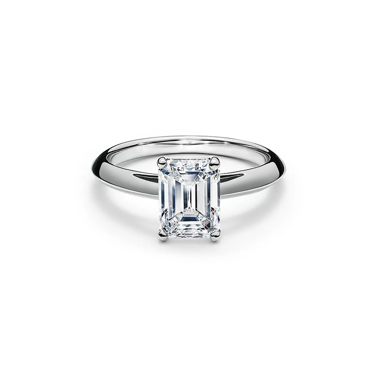 Tiffany & Co. Emerald-cut diamond engagement ring in platinum. | ^ Engagement Rings