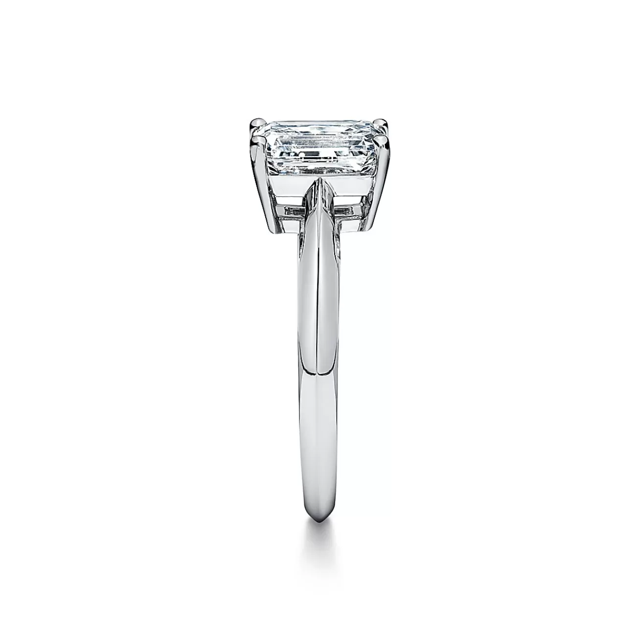 Tiffany & Co. Emerald-cut diamond engagement ring in platinum. | ^ Engagement Rings