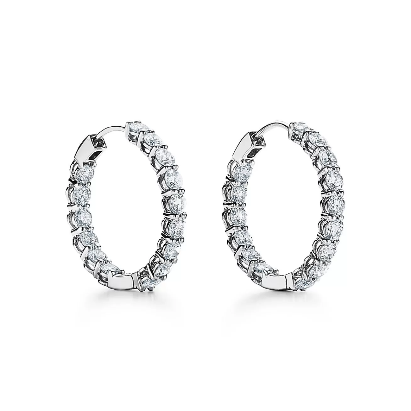Tiffany & Co. Hoop earrings in platinum with diamonds, medium. | ^ Platinum Jewelry | Diamond Jewelry