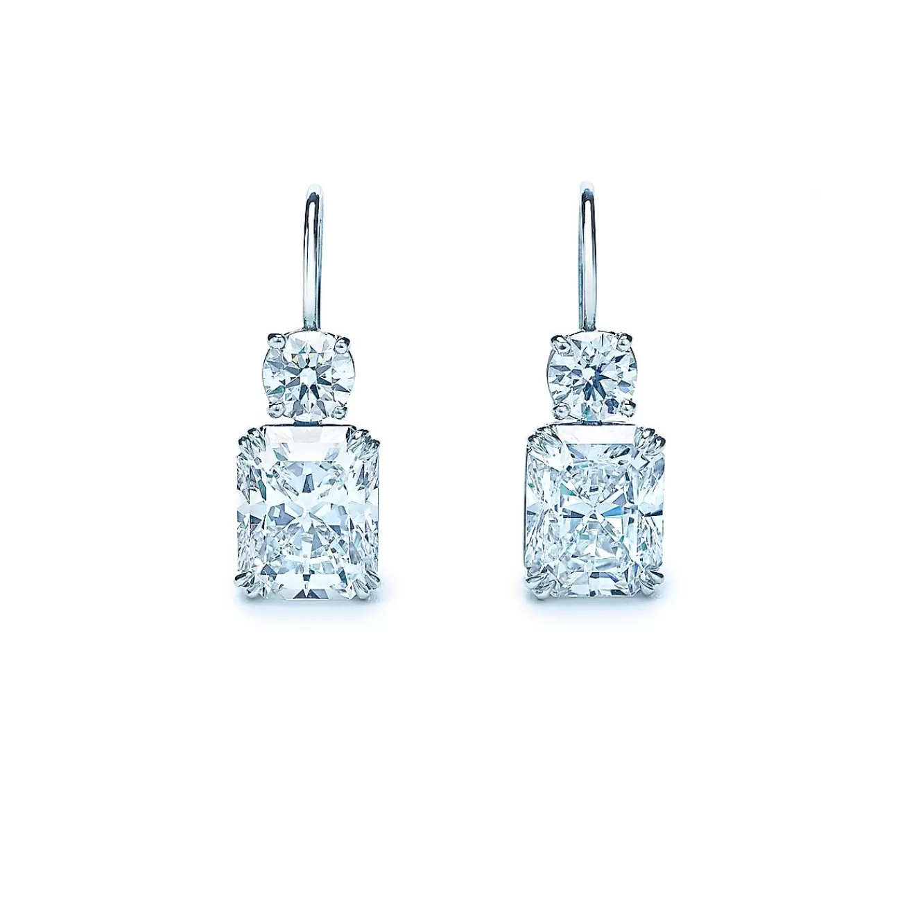 Tiffany & Co. Lucida® drop hook diamond earrings in platinum with round diamonds. | ^ Platinum Jewelry | Diamond Jewelry
