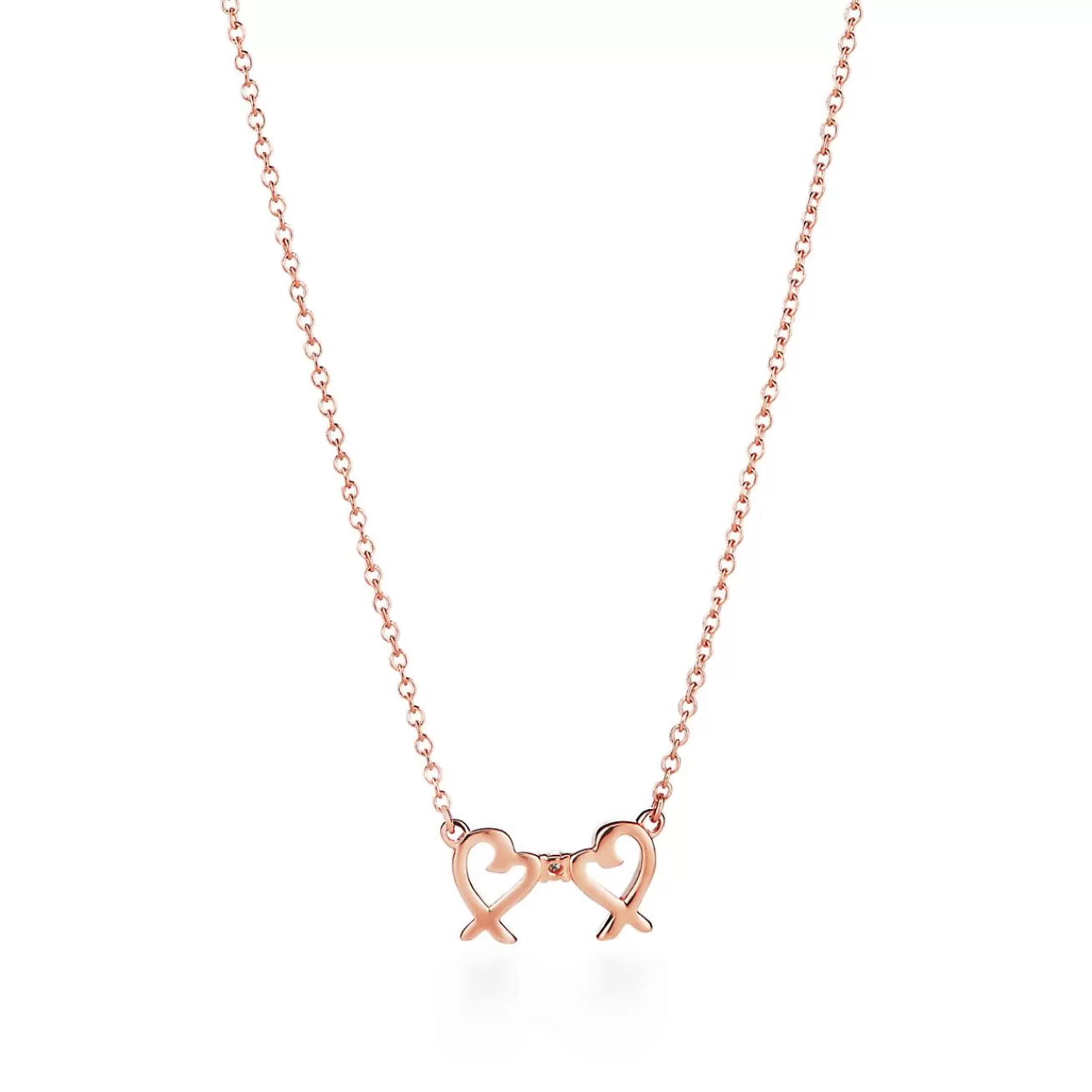 Tiffany & Co. Paloma Picasso® Double Loving Heart pendant in 18k rose gold with diamonds. | ^ Necklaces & Pendants | Rose Gold Jewelry