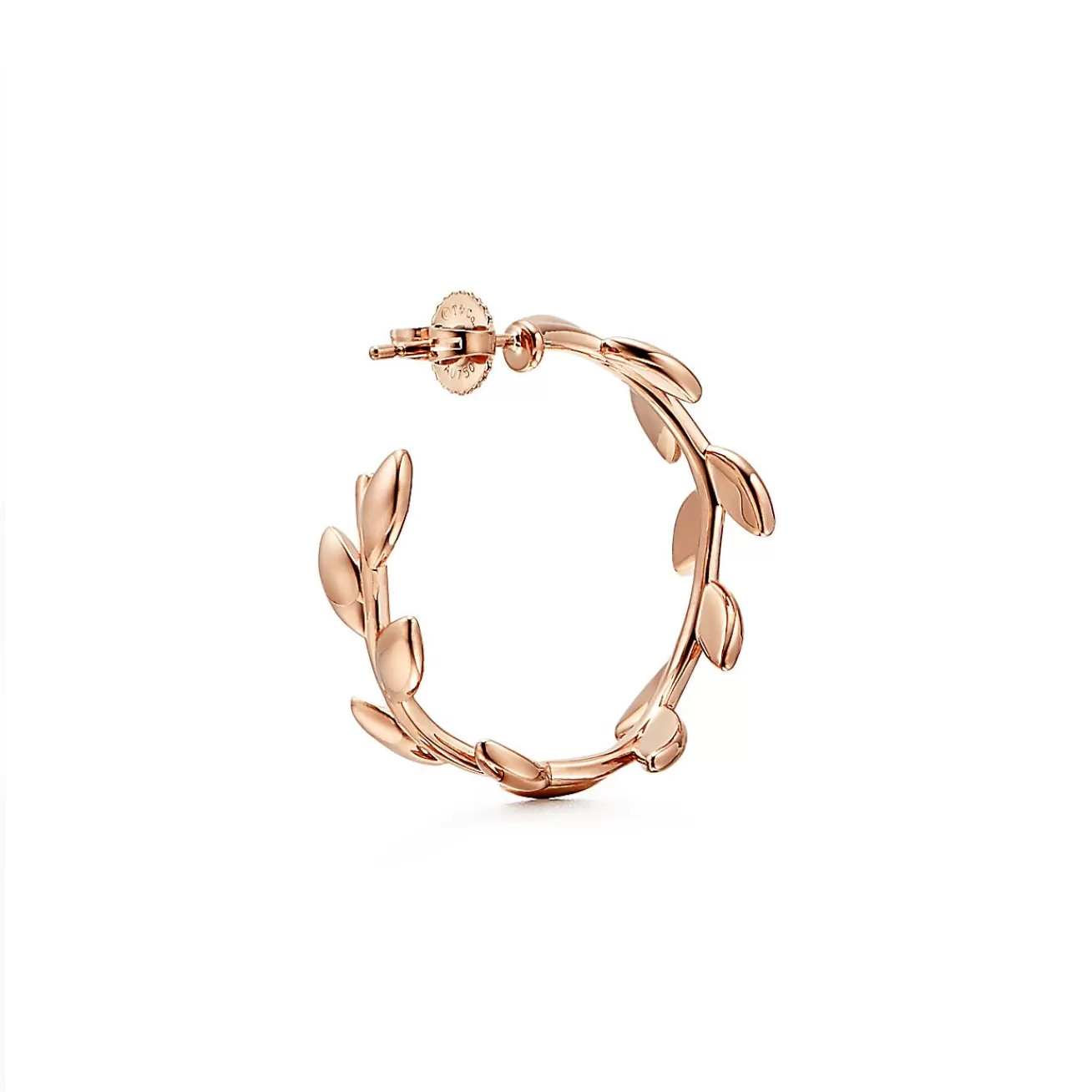 Tiffany & Co. Paloma Picasso® Olive Leaf hoop earrings in 18k rose gold. | ^ Earrings | Hoop Earrings