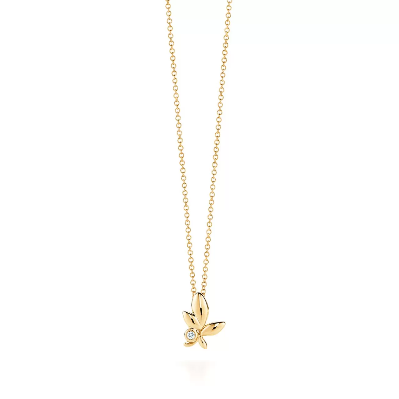 Tiffany & Co. Paloma Picasso® Olive Leaf pendant in 18k gold with a diamond, mini. | ^ Necklaces & Pendants | Gold Jewelry