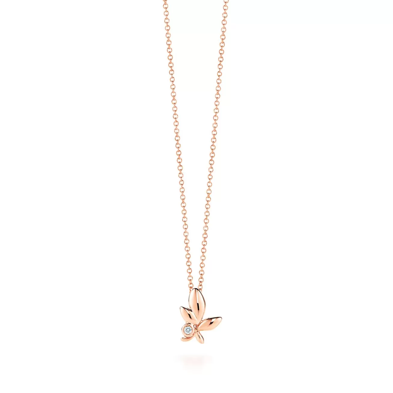 Tiffany & Co. Paloma Picasso® Olive Leaf pendant in 18k rose gold with a diamond, mini. | ^ Necklaces & Pendants | Rose Gold Jewelry