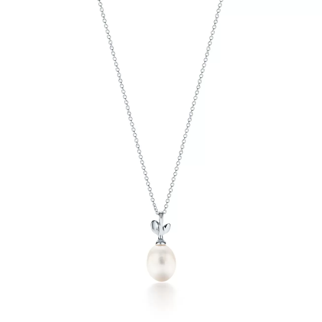 Tiffany & Co. Paloma Picasso® Olive Leaf pendant in sterling silver with a cultured pearl. | ^ Necklaces & Pendants | Gifts for Her