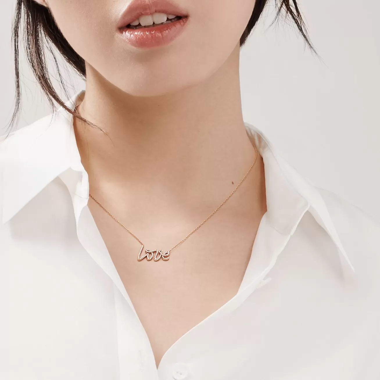 Tiffany & Co. Paloma's Graffiti love pendant in 18k rose gold with diamonds, small. | ^ Necklaces & Pendants | Rose Gold Jewelry