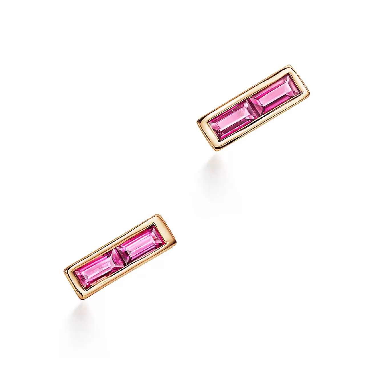 Tiffany & Co. Paloma's Studio bar earrings in 18k gold with baguette rubellites. | ^ Earrings | Gold Jewelry