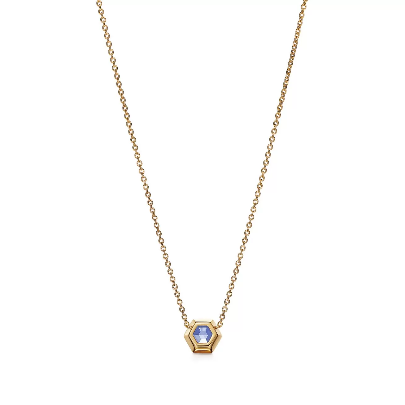 Tiffany & Co. Paloma's Studio hexagon pendant in 18k gold with a tanzanite. | ^ Necklaces & Pendants | Gold Jewelry