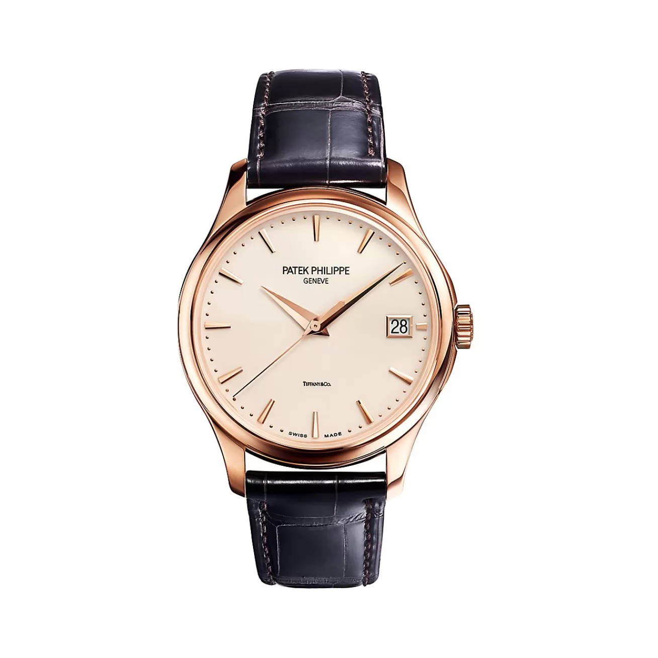 Tiffany & Co. Patek Philippe Calatrava men's watch in 18k rose gold with a leather strap. | ^ Patek Philippe