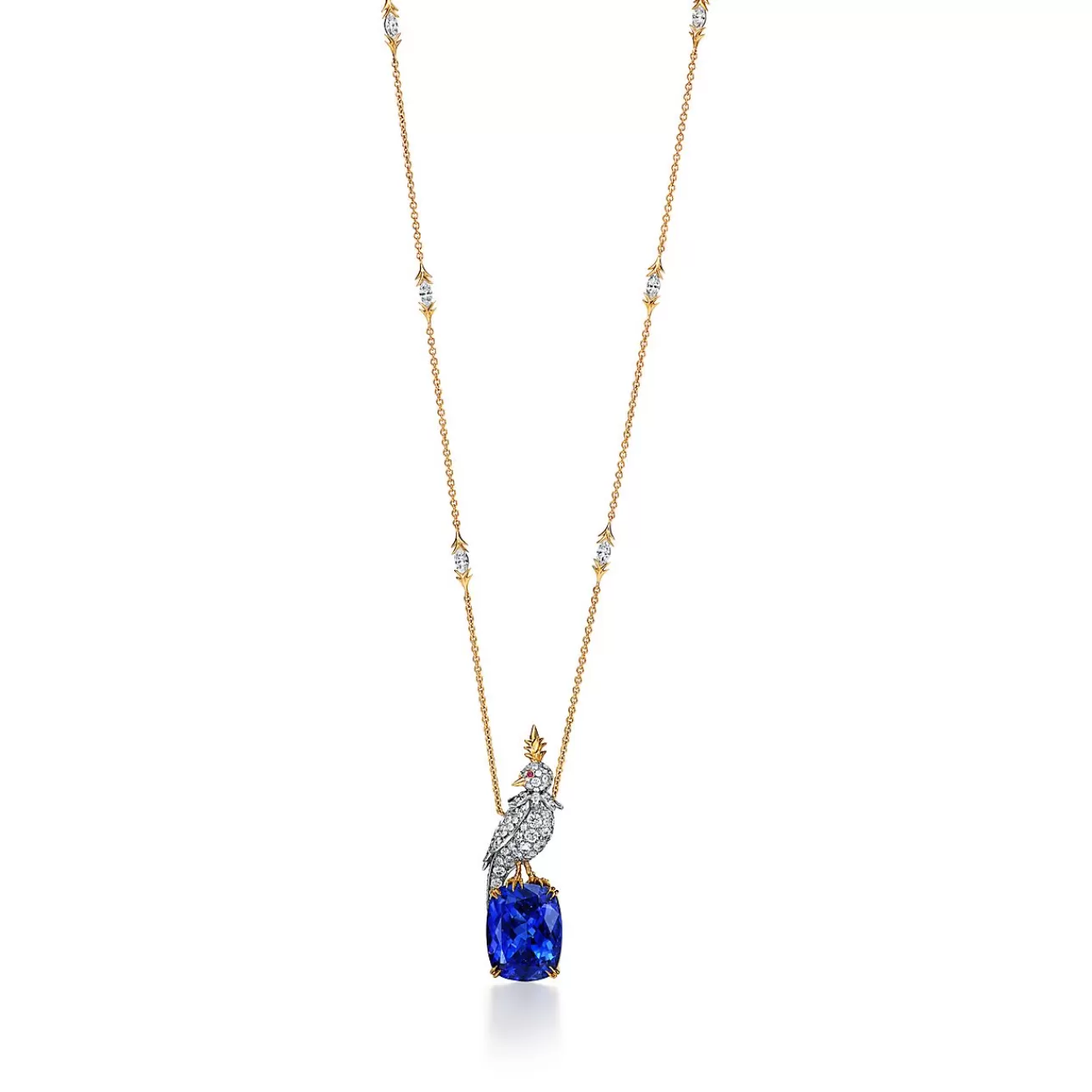 Tiffany & Co. Pendant in Gold and Platinum with a Tanzanite, Diamonds and Pink Sapphires | ^ Necklaces & Pendants | Gold Jewelry