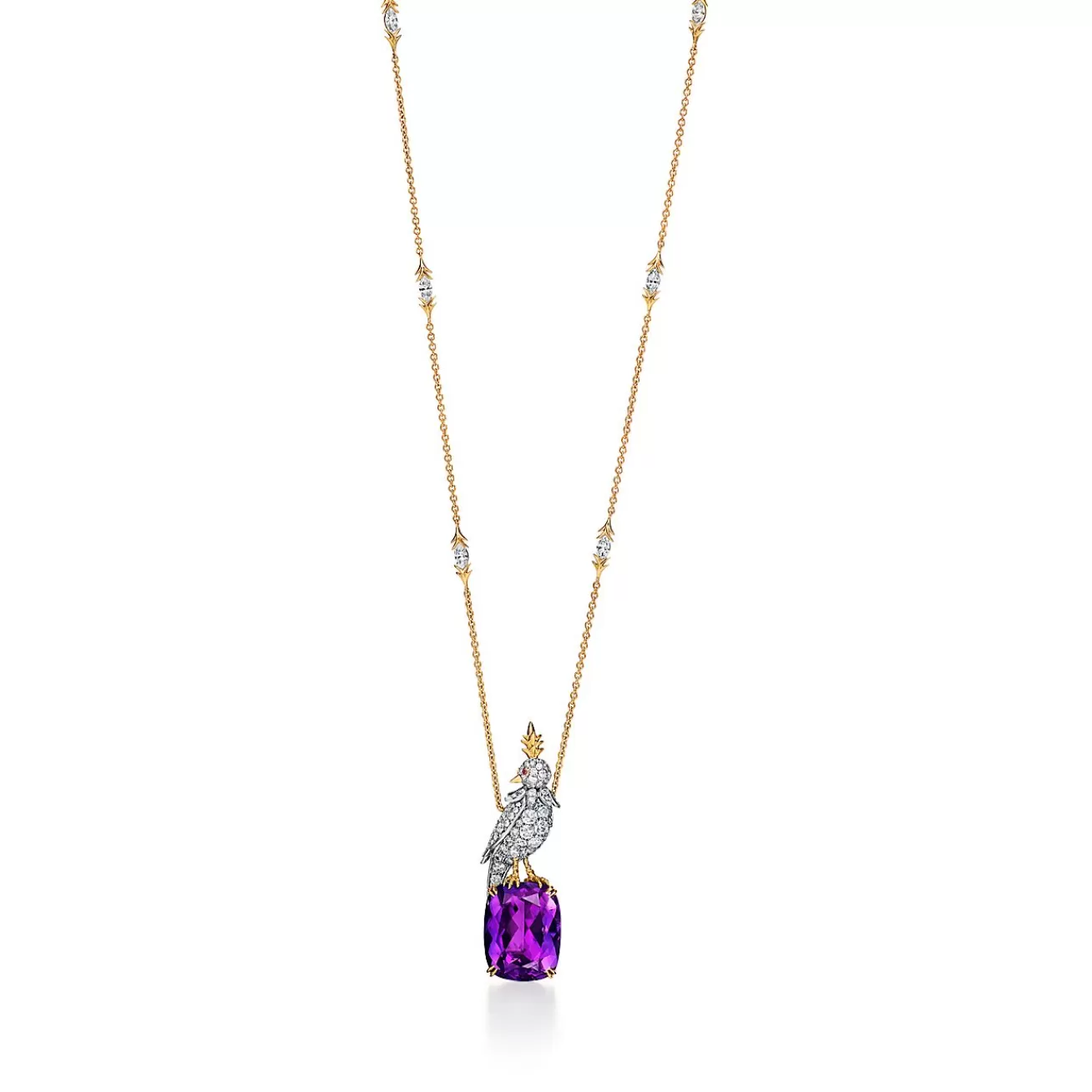 Tiffany & Co. Pendant in Gold and Platinum with an Amethyst, Diamonds and Pink Sapphires | ^ Necklaces & Pendants | Gold Jewelry