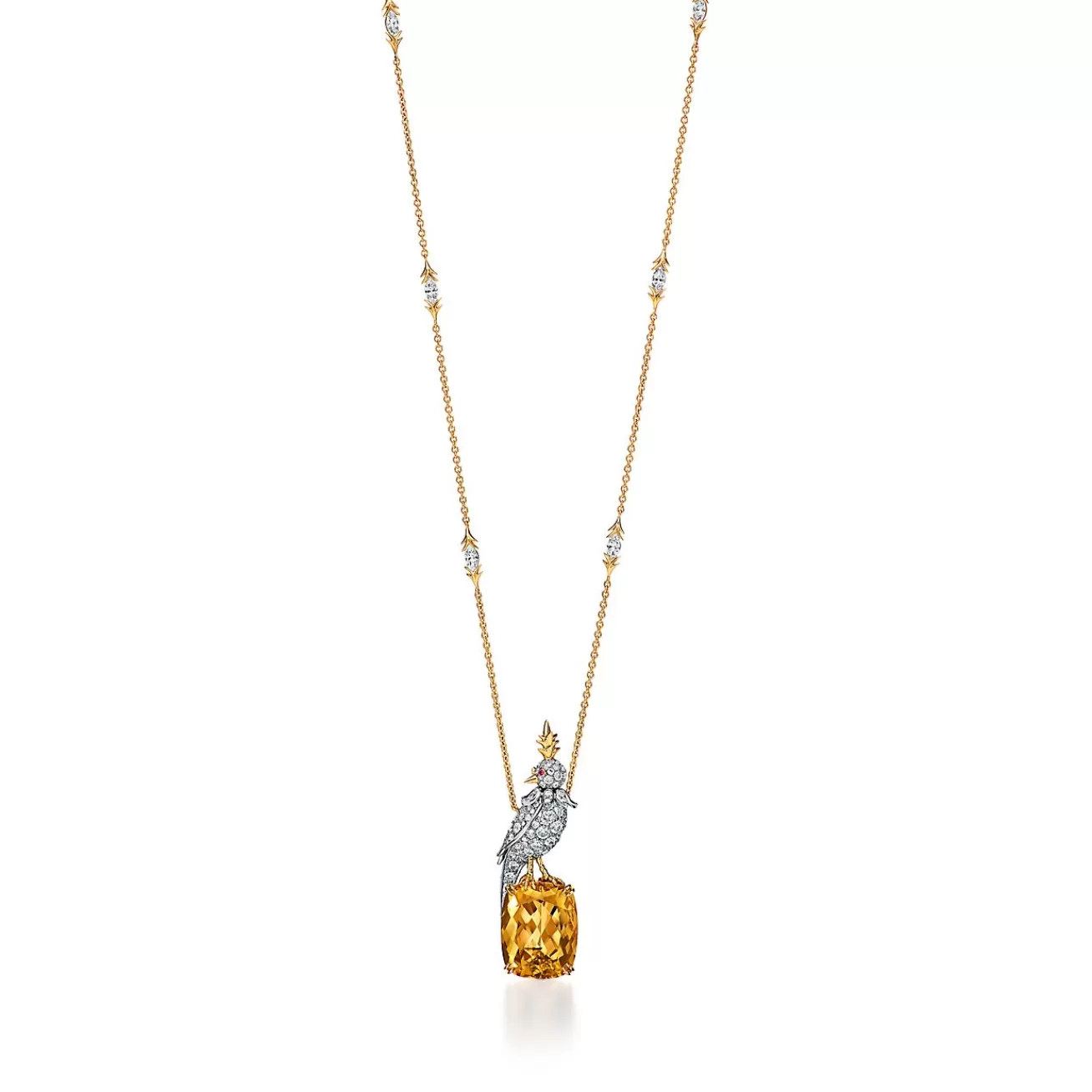 Tiffany & Co. Pendant in Yellow Gold and Platinum with a Citrine, Diamonds and Pink Sapphires | ^ Necklaces & Pendants | Gold Jewelry