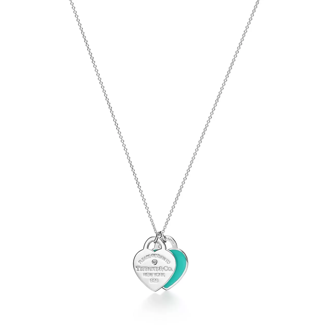 Tiffany & Co. Return to Tiffany® Blue Double Heart Tag Pendant in Silver with a Diamond, Small | ^ Necklaces & Pendants | Gifts for Her
