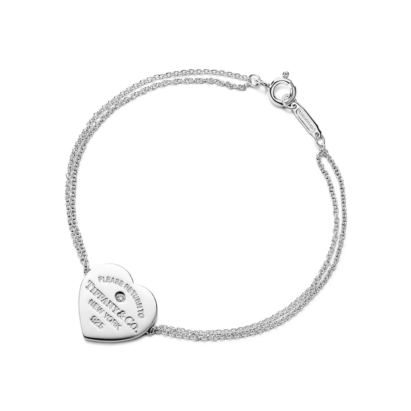Tiffany & Co. Return to Tiffany® Heart Double Chain Bracelet in Silver with a Diamond, Small | ^ Bracelets | Sterling Silver Jewelry