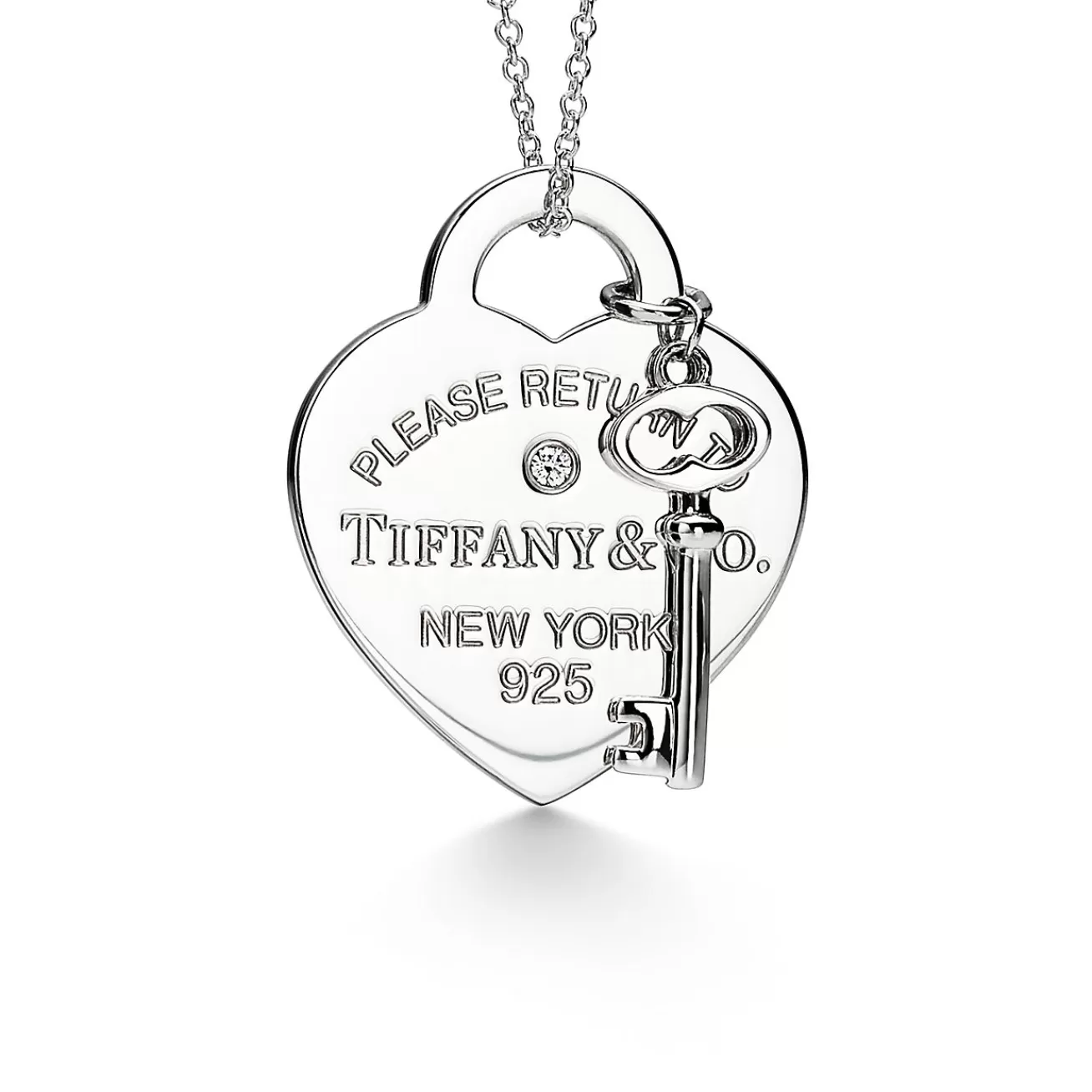 Tiffany & Co. Return to Tiffany® Heart Tag and Key Necklace in Silver with a Diamond, Medium | ^ Necklaces & Pendants | Sterling Silver Jewelry