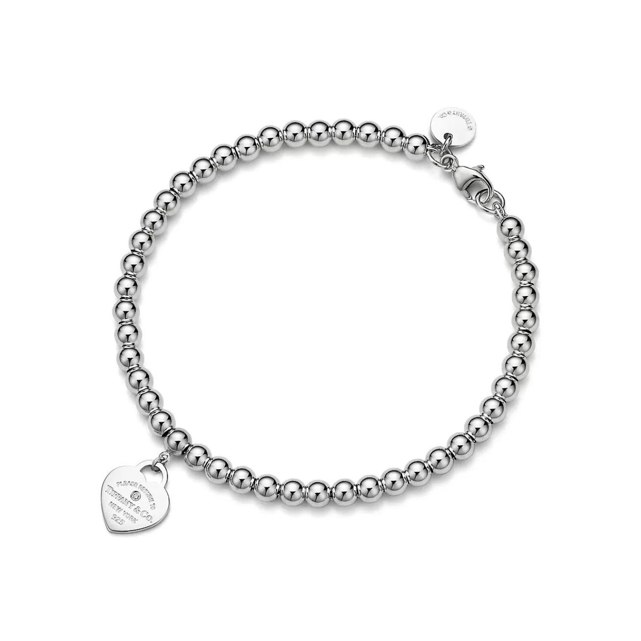 Tiffany & Co. Return to Tiffany® Heart Tag Bead Bracelet in Silver with a Diamond, 4 mm | ^ Bracelets | Sterling Silver Jewelry