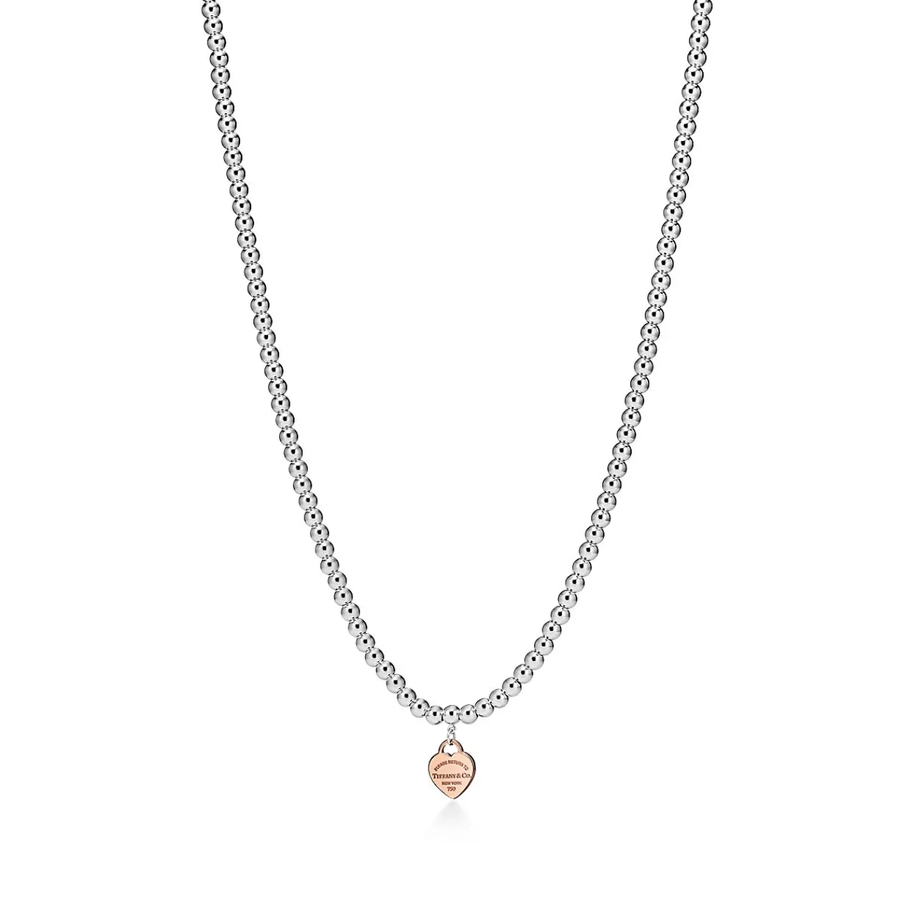Tiffany & Co. Return to Tiffany® Heart Tag Bead Necklace in Sterling Silver & Rose Gold, Mini | ^ Necklaces & Pendants | New Jewelry
