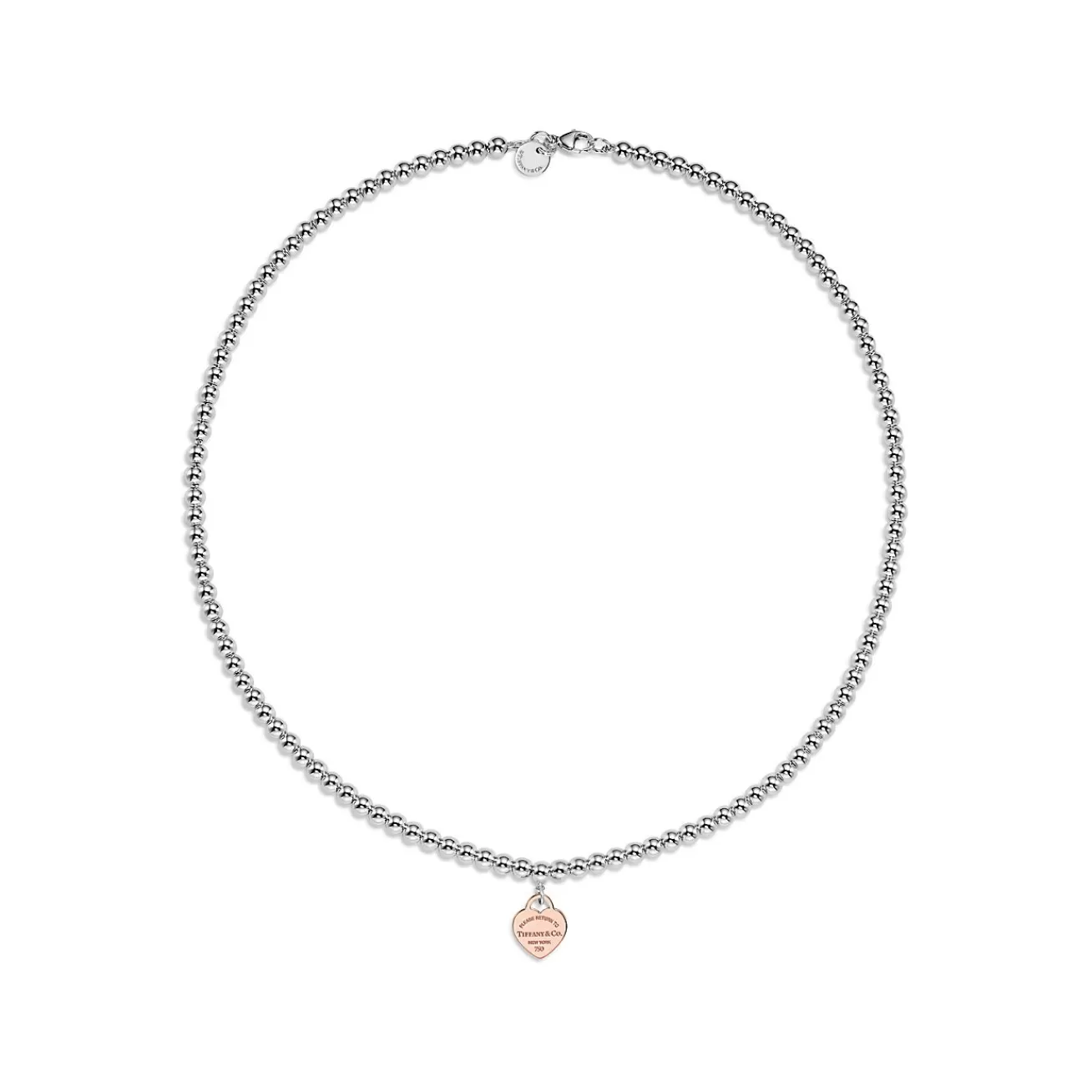 Tiffany & Co. Return to Tiffany® Heart Tag Bead Necklace in Sterling Silver & Rose Gold, Mini | ^ Necklaces & Pendants | New Jewelry