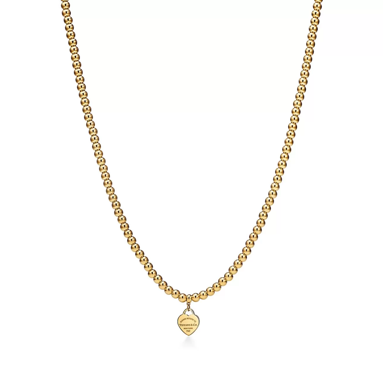 Tiffany & Co. Return to Tiffany® Heart Tag Bead Necklace in Yellow Gold, Mini | ^ Necklaces & Pendants | Gold Jewelry