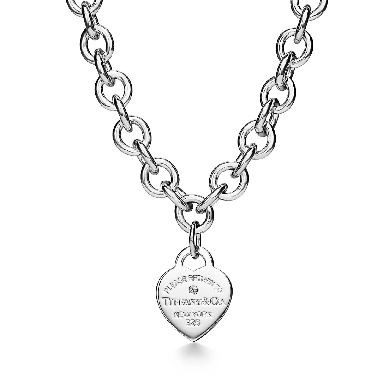 Tiffany & Co. Return to Tiffany® Heart Tag Necklace in Silver with a Diamond, Medium | ^ Necklaces & Pendants | Sterling Silver Jewelry