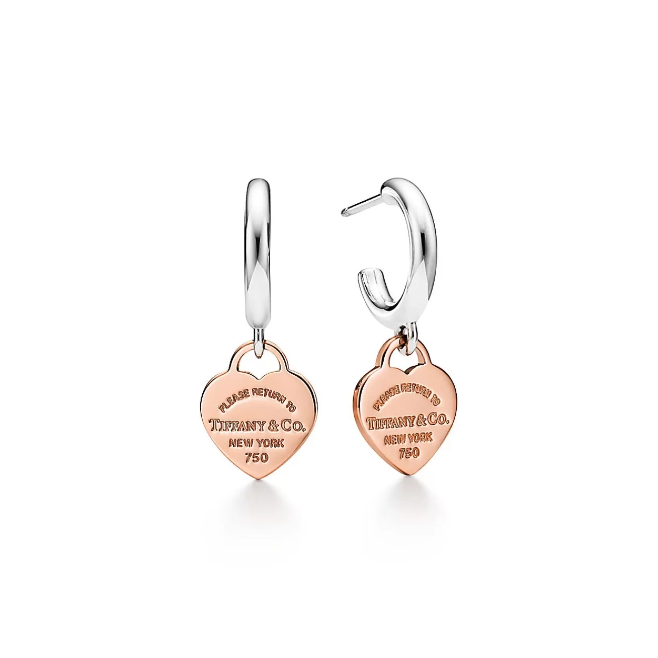 Tiffany & Co. Return to Tiffany® Hoop Earrings in Sterling Silver and Rose Gold, Mini | ^ Earrings | Hoop Earrings