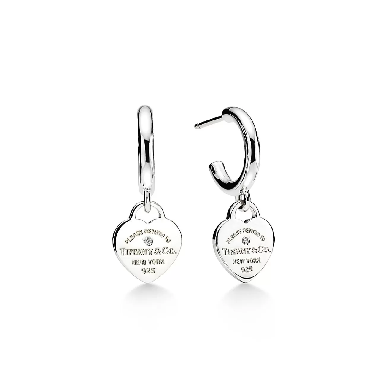 Tiffany & Co. Return to Tiffany® Hoop Earrings in Sterling Silver with Diamonds, Mini | ^ Earrings | Gifts for Her
