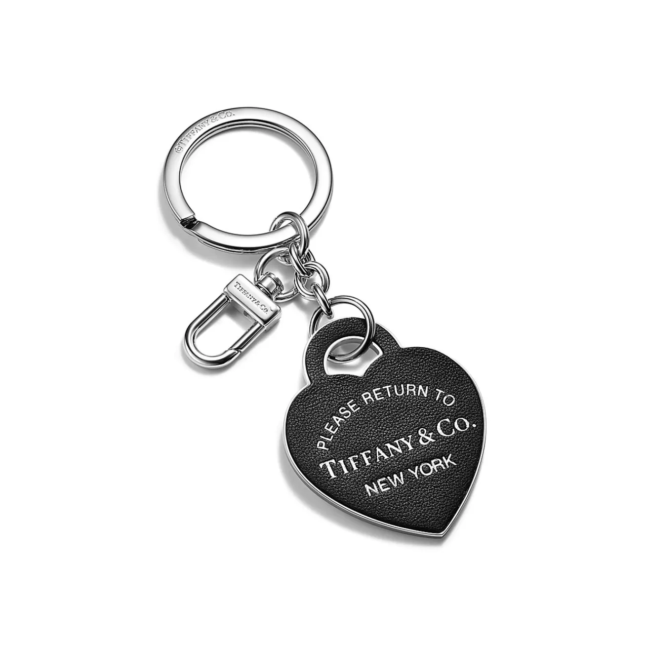 Tiffany & Co. Return to Tiffany® Leather Inlaid Heart Tag Key Ring in Palladium-plated Brass | ^Women Key Rings | Women's Accessories