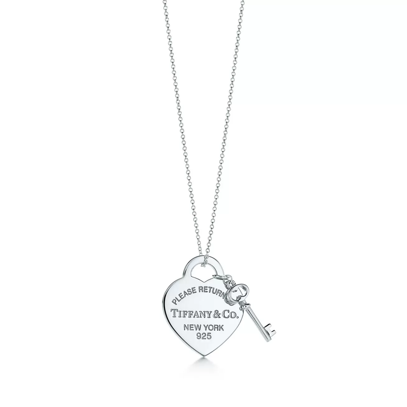 Tiffany & Co. Return to Tiffany® medium heart tag with key pendant in sterling silver. | ^ Necklaces & Pendants | Sterling Silver Jewelry