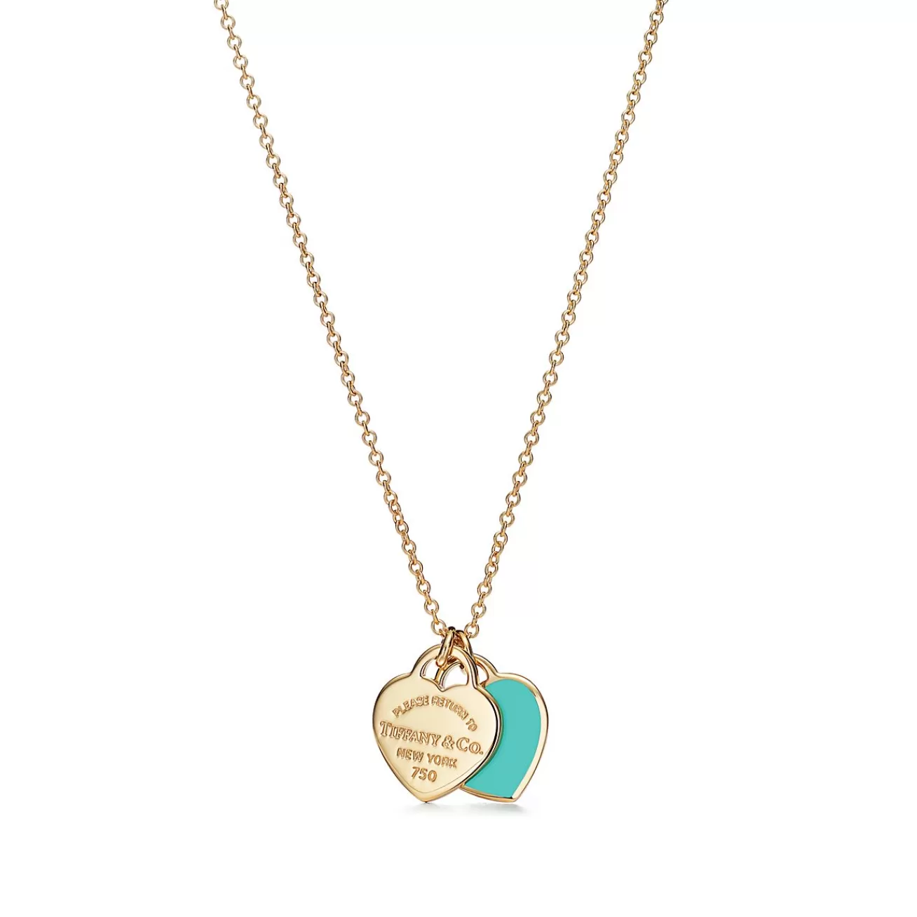 Tiffany & Co. Return to Tiffany® mini double heart tag pendant in 18k gold. | ^ Necklaces & Pendants | Gold Jewelry