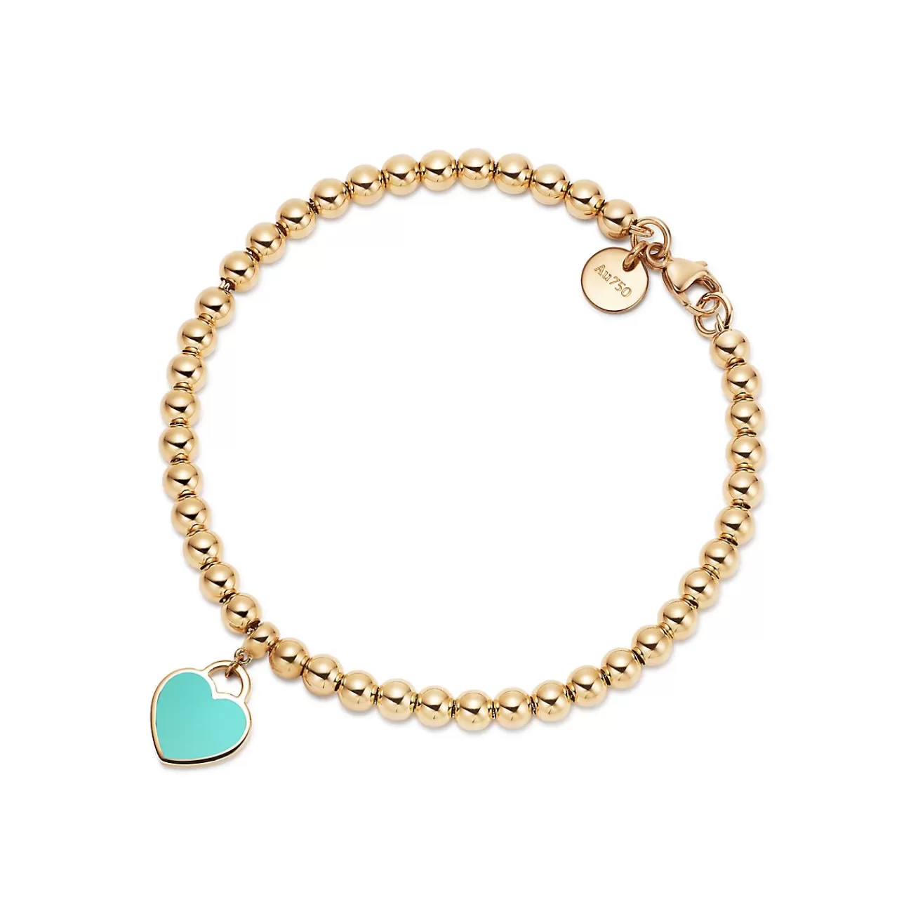 Tiffany & Co. Return to Tiffany® mini heart tag on a bead bracelet in 18k gold, medium. | ^ Bracelets | Gold Jewelry