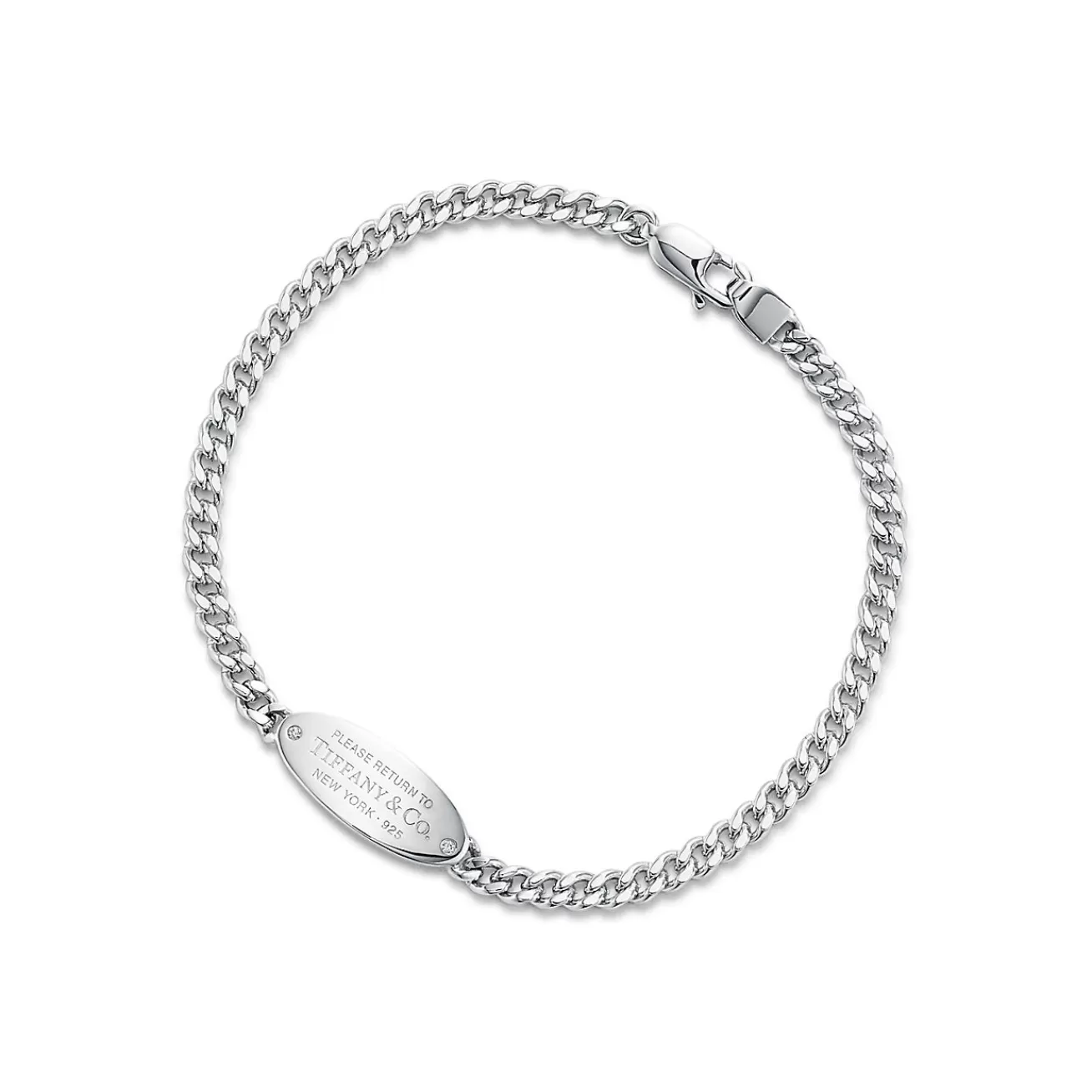 Tiffany & Co. Return to Tiffany® oval I.D. bracelet in sterling silver with diamonds, medium. | ^ Bracelets | Bold Silver Jewelry