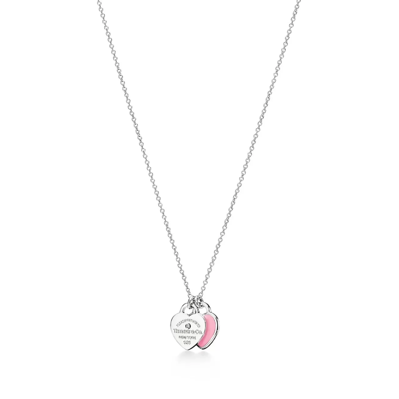 Tiffany & Co. Return to Tiffany® Pink Double Heart Tag Pendant in Silver with a Diamond, Mini | ^ Necklaces & Pendants | Gifts for Her
