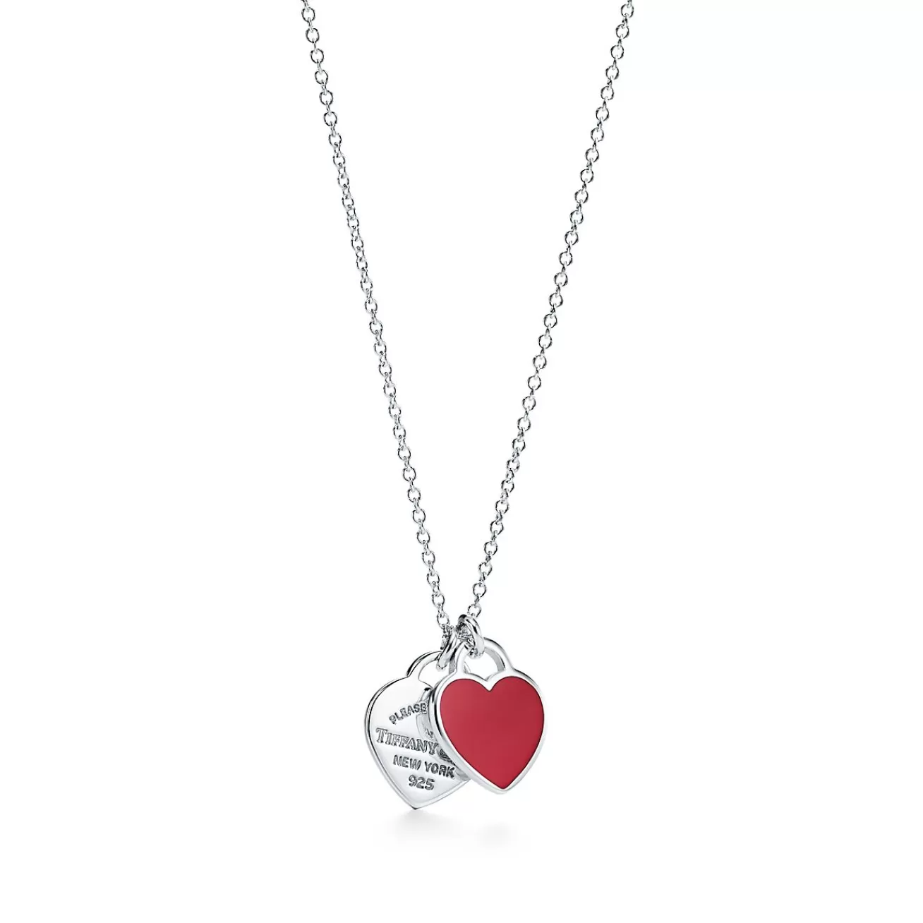 Tiffany & Co. Return to Tiffany® Red Double Heart Tag Pendant in Silver, Mini | ^ Necklaces & Pendants | Sterling Silver Jewelry