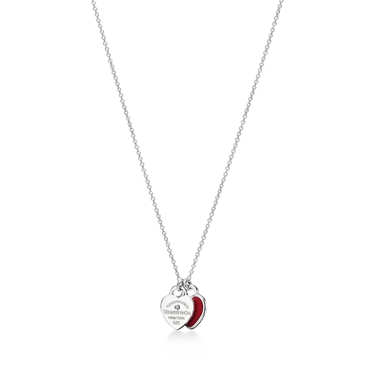 Tiffany & Co. Return to Tiffany® Red Double Heart Tag Pendant in Silver with a Diamond, Mini | ^ Necklaces & Pendants | Sterling Silver Jewelry