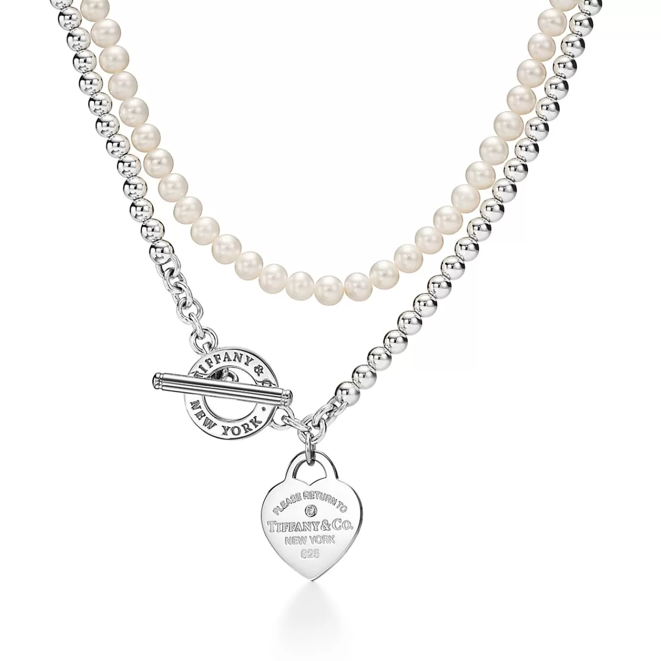 Tiffany & Co. Return to Tiffany® Wrap Necklace in Silver with Pearls and a Diamond, Small | ^ Necklaces & Pendants | Gifts for Her
