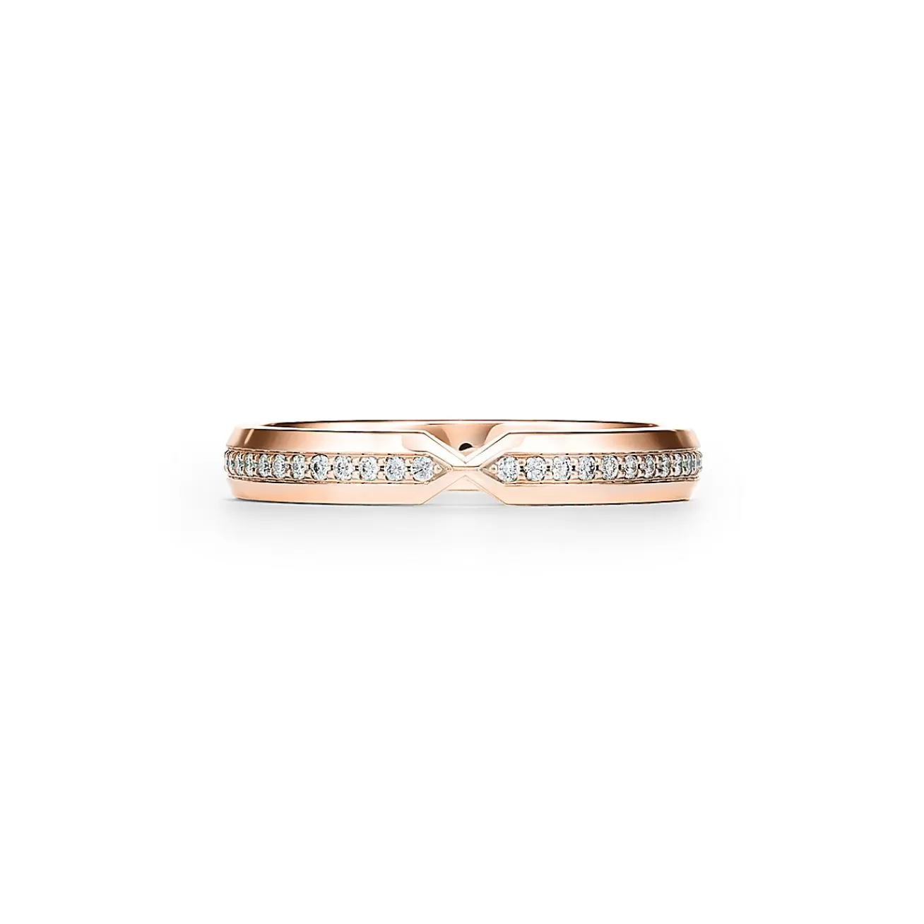 Tiffany & Co. The Tiffany® Setting nesting narrow band ring in 18k rose gold with diamonds. | ^Women Rings | Stacking Rings