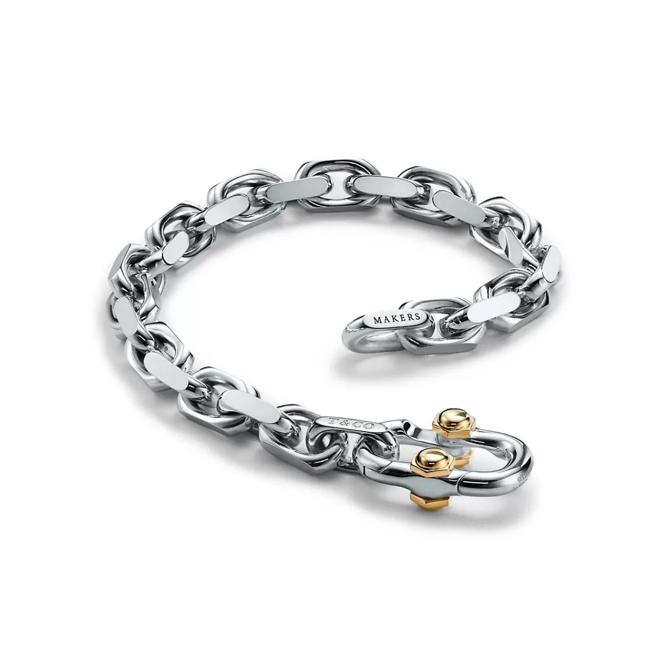 Tiffany & Co. Tiffany 1837® Makers wide chain bracelet in sterling silver and gold, medium. | ^ Bracelets | Men's Jewelry