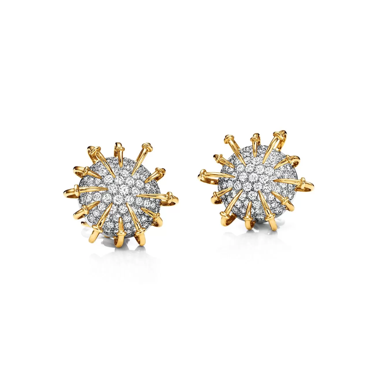 Tiffany & Co. Schlumberger® Apollo ear clips in gold with diamonds in platinum. | ^ Earrings | Gold Jewelry