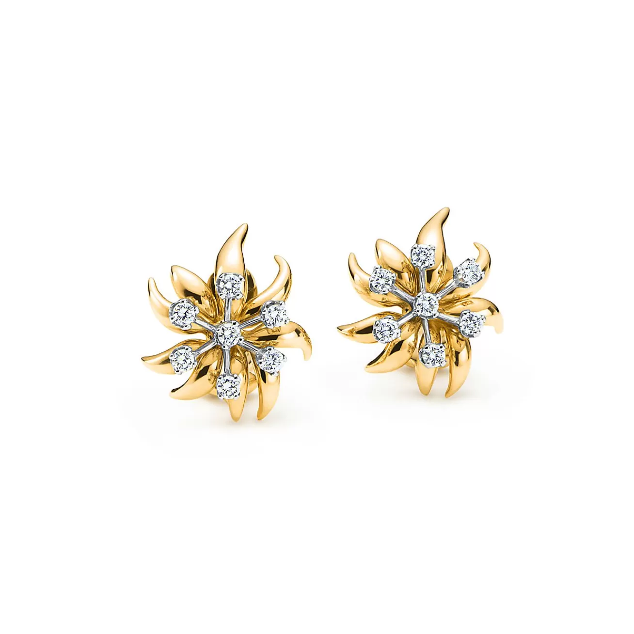 Tiffany & Co. Schlumberger® Flame ear clips in 18k gold with diamonds. | ^ Earrings | Gold Jewelry