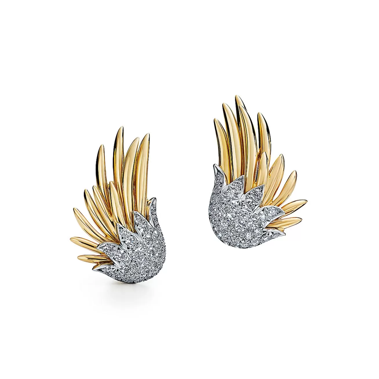 Tiffany & Co. Schlumberger® Flame Ear Clips in Gold and Platinum with Diamonds | ^ Earrings | Gold Jewelry