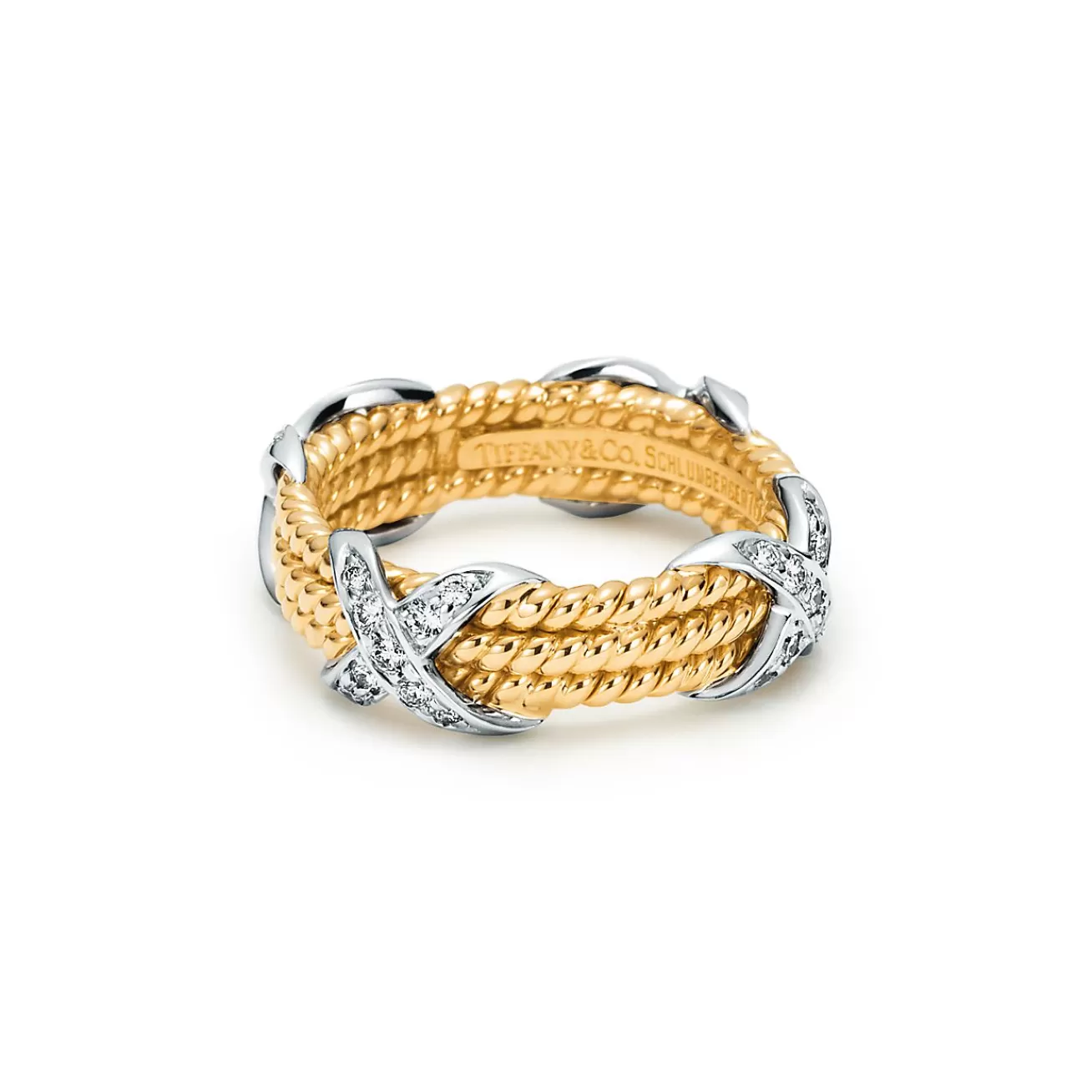 Tiffany & Co. Schlumberger® Rope Three-row X ring with diamonds. | ^ Rings | Gold Jewelry