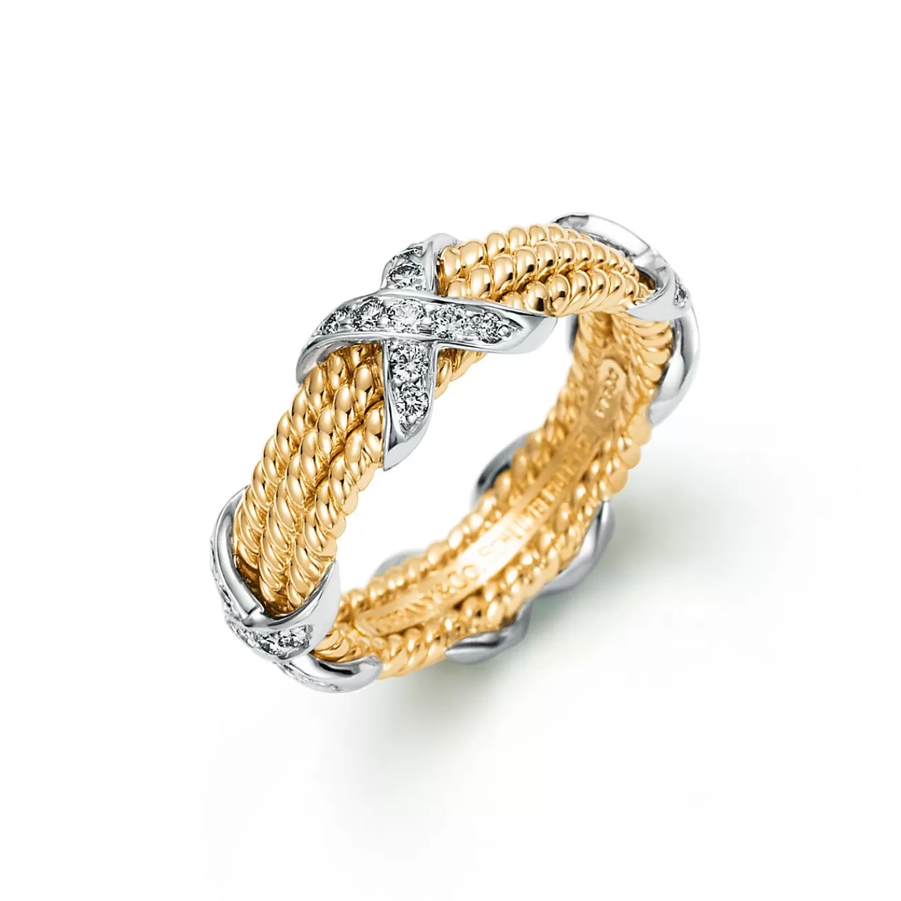 Tiffany & Co. Schlumberger® Rope Three-row X ring with diamonds. | ^ Rings | Gold Jewelry
