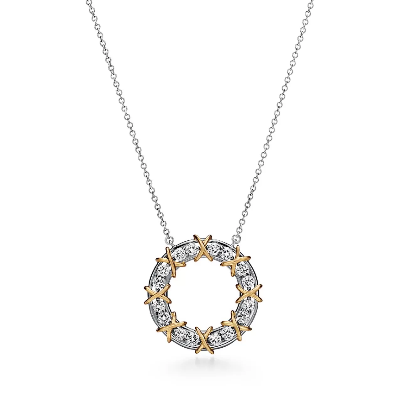 Tiffany & Co. Schlumberger® Sixteen Stone circle pendant in gold with diamonds. | ^ Necklaces & Pendants | Gold Jewelry