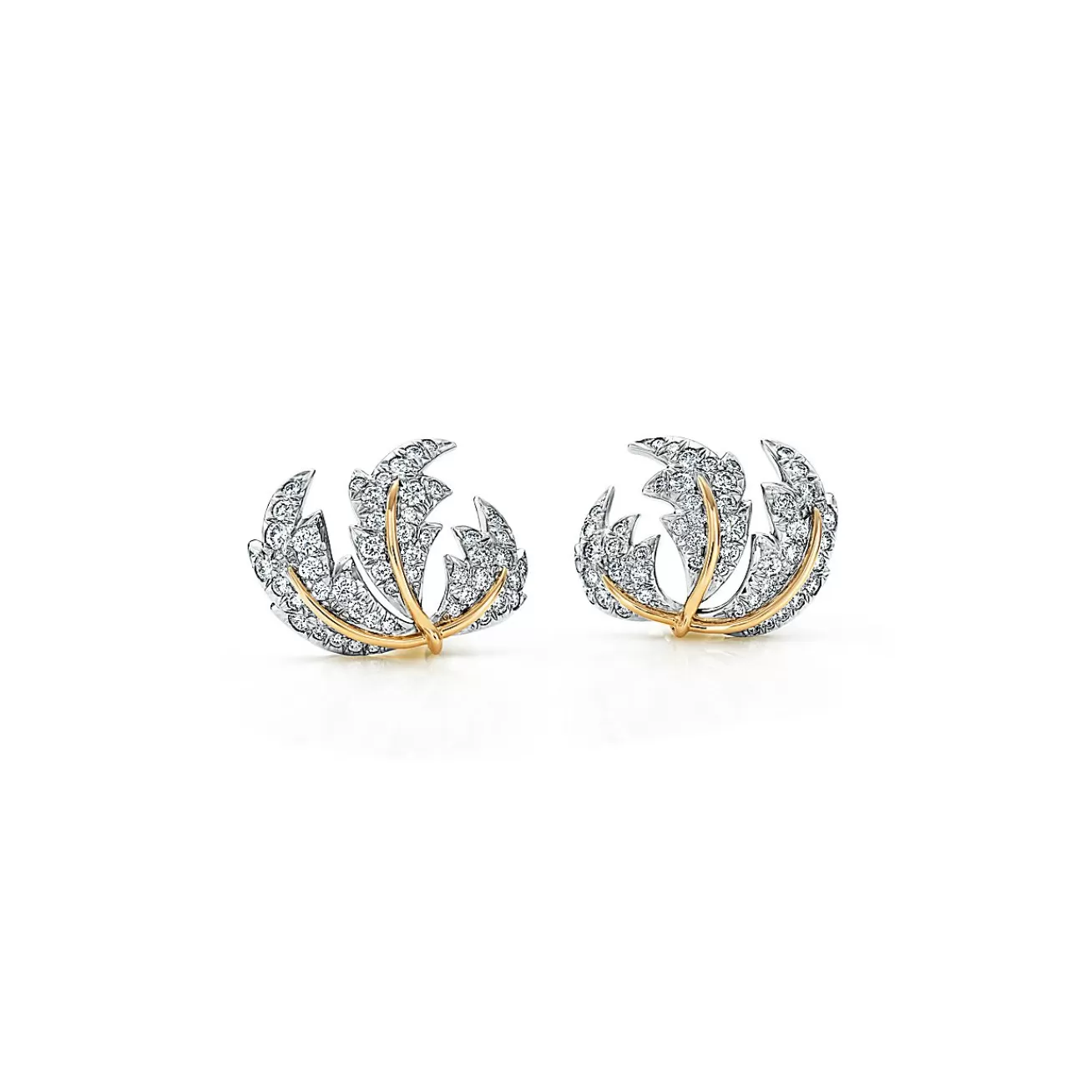 Tiffany & Co. Schlumberger® Three Leaves ear clips with diamonds. | ^ Earrings | Gold Jewelry