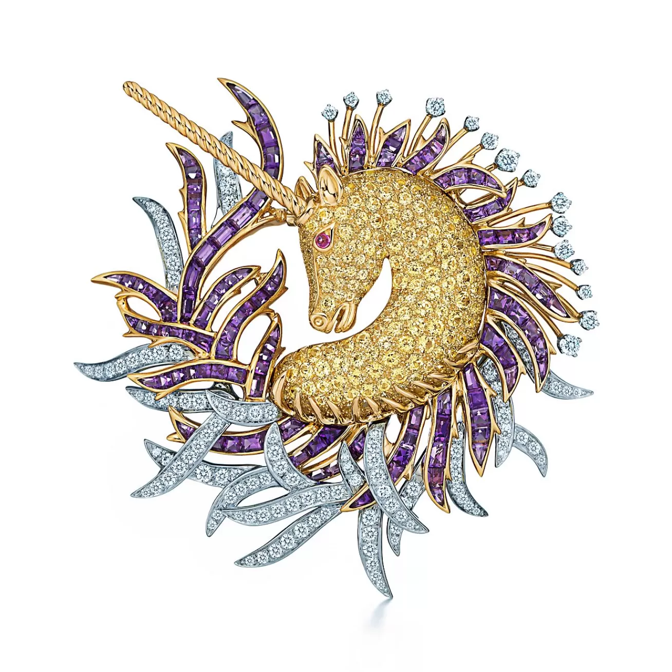 Tiffany & Co. Schlumberger® Unicorn clip of diamonds, sapphires and amethysts. | ^ Brooches | Diamond Jewelry