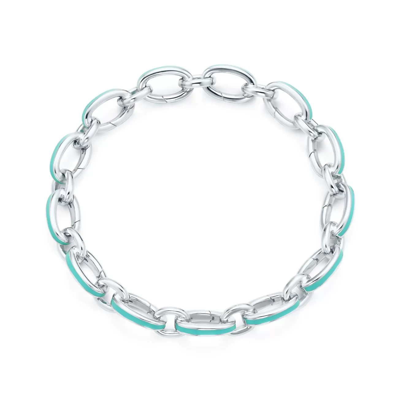 Tiffany & Co. Tiffany Blue® clasping link bracelet in silver with enamel finish, 7.5" long. | ^ Bracelets | Sterling Silver Jewelry